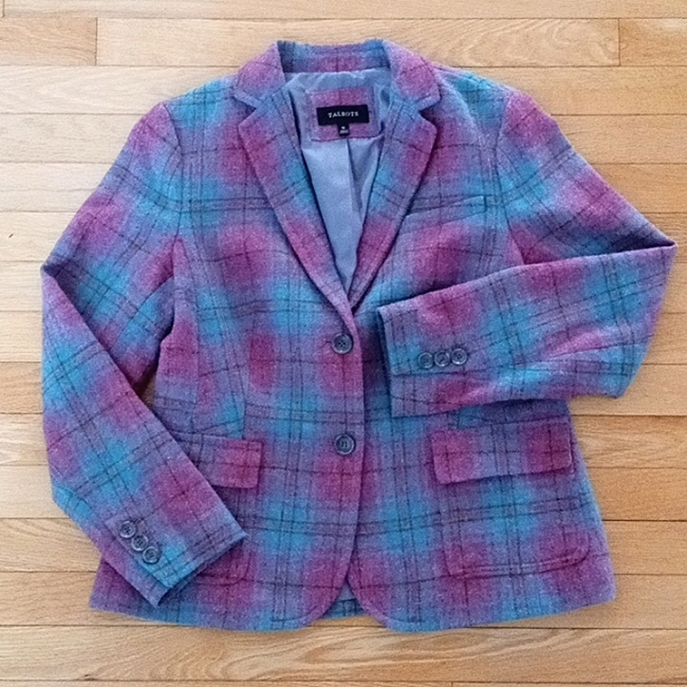 Talbots Woman's 10 Jacket Teal, Grey  and Green